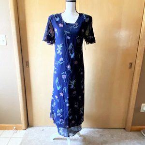 NWT Sz M Kamali & Ci Blue Floral Lined Dress